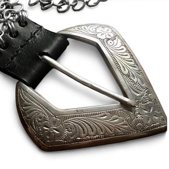 Vintage Handmade Chainmail Belt with Engraved Western Buckle XL - Picture 2 of 3